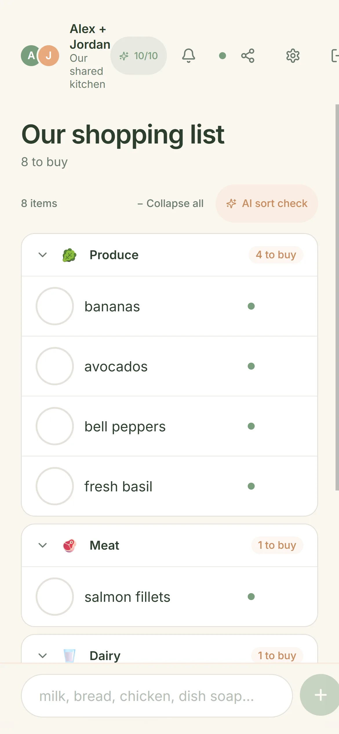 CookTwo — Shared Shopping List — partner colours, auto-categories, live sync