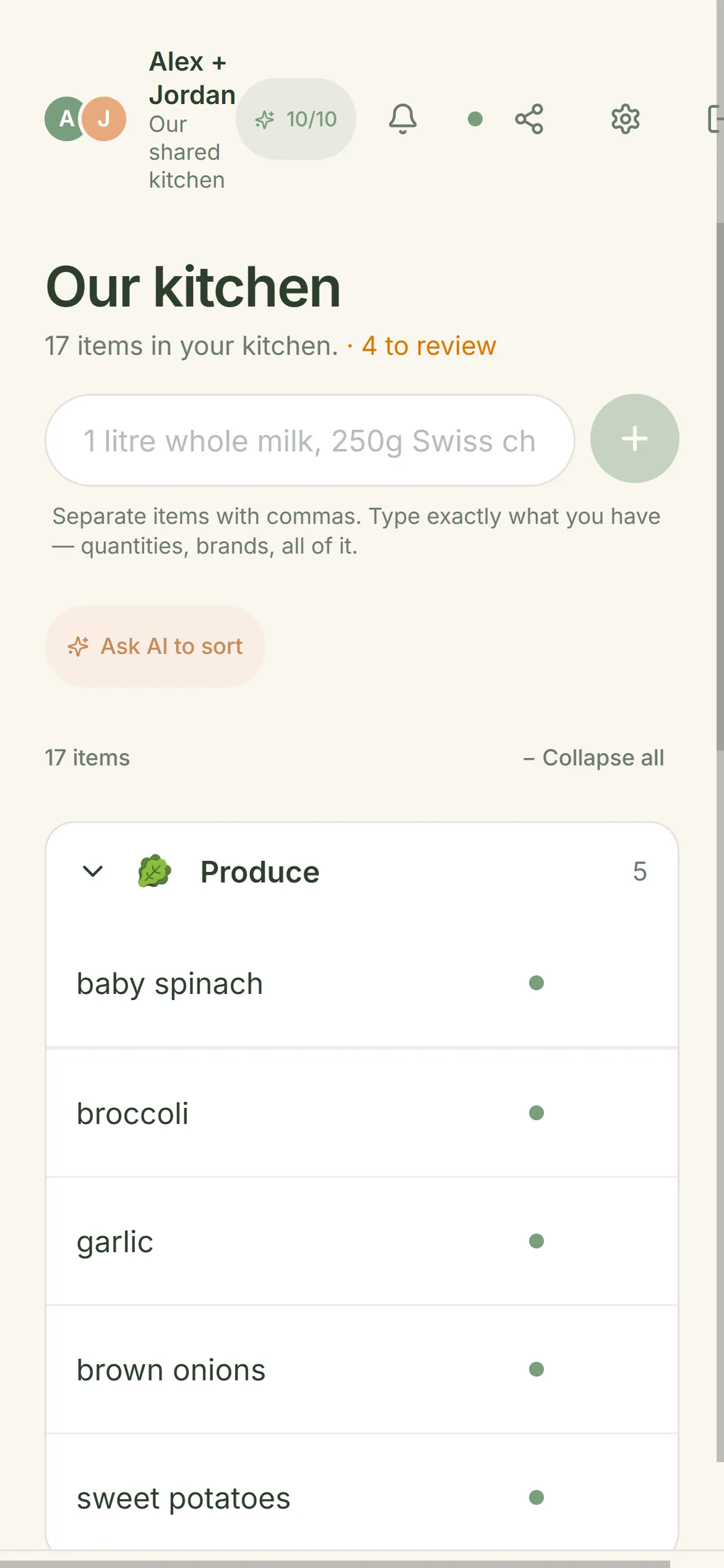 CookTwo — Pantry-First AI — natural language input, AI sorting
